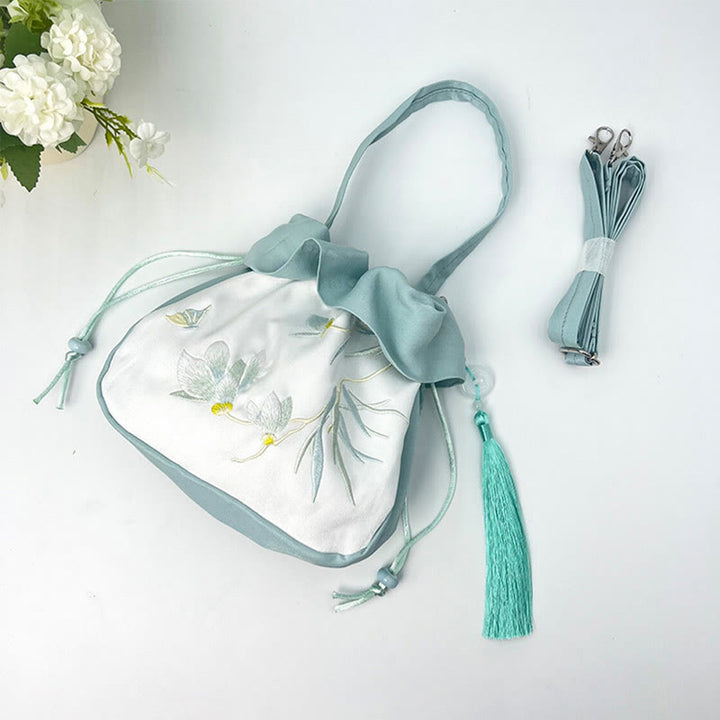 Buddha Stones Suzhou Haft Kamelia Magnolia Piwonia Lotos Jedwabna Torba Torebka Crossbody Torba na Ramię Torebka