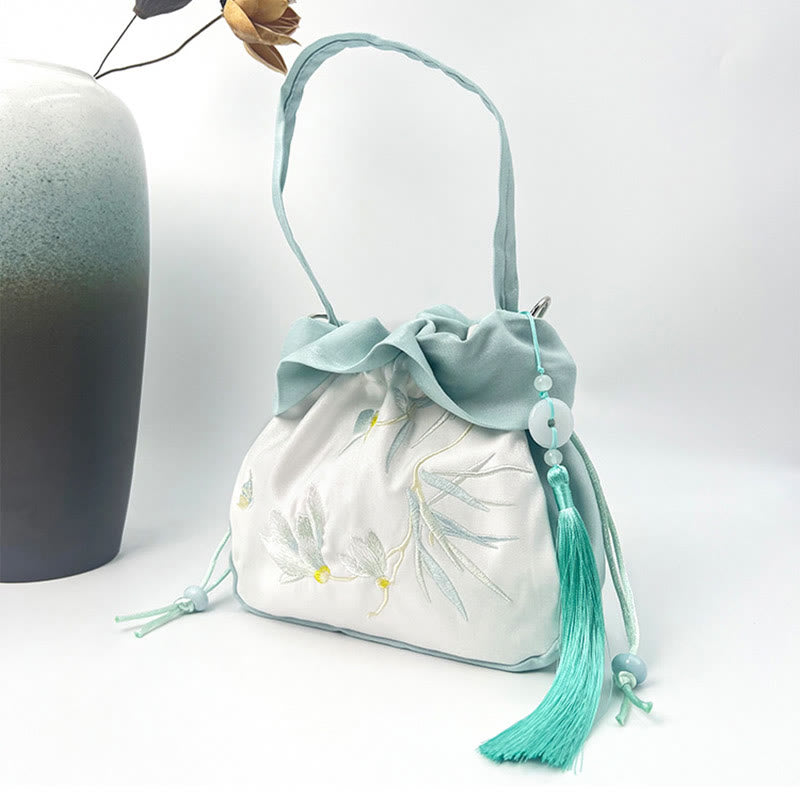 Buddha Stones Suzhou Haft Kamelia Magnolia Piwonia Lotos Jedwabna Torba Torebka Crossbody Torba na Ramię Torebka