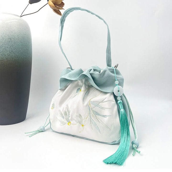 Buddha Stones Suzhou Haft Kamelia Magnolia Piwonia Lotos Jedwabna Torba Torebka Crossbody Torba na Ramię Torebka