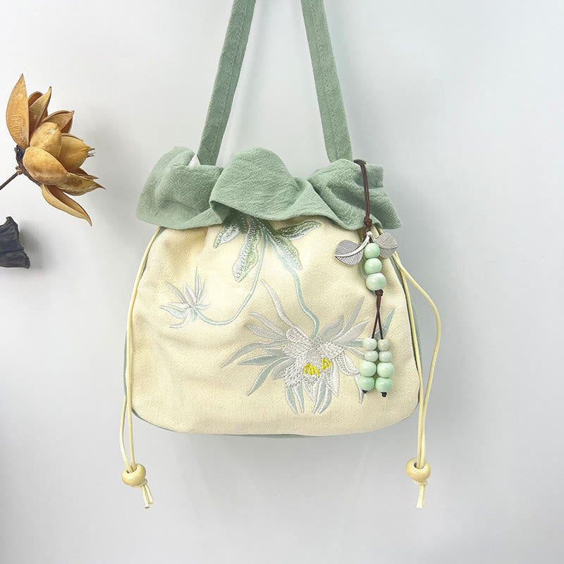 Buddha Stones Suzhou Haft Lotos Epifyllum Magnolia Bawełna Len Torba Crossbody Torba na ramię Torebka