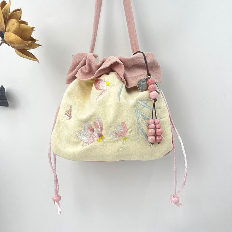 Buddha Stones Suzhou Haft Lotos Epifyllum Magnolia Bawełna Len Torba Crossbody Torba na ramię Torebka
