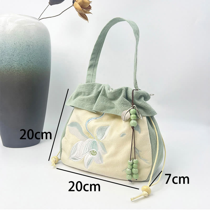 Buddha Stones Suzhou Haft Lotos Epifyllum Magnolia Bawełna Len Torba Crossbody Torba na ramię Torebka
