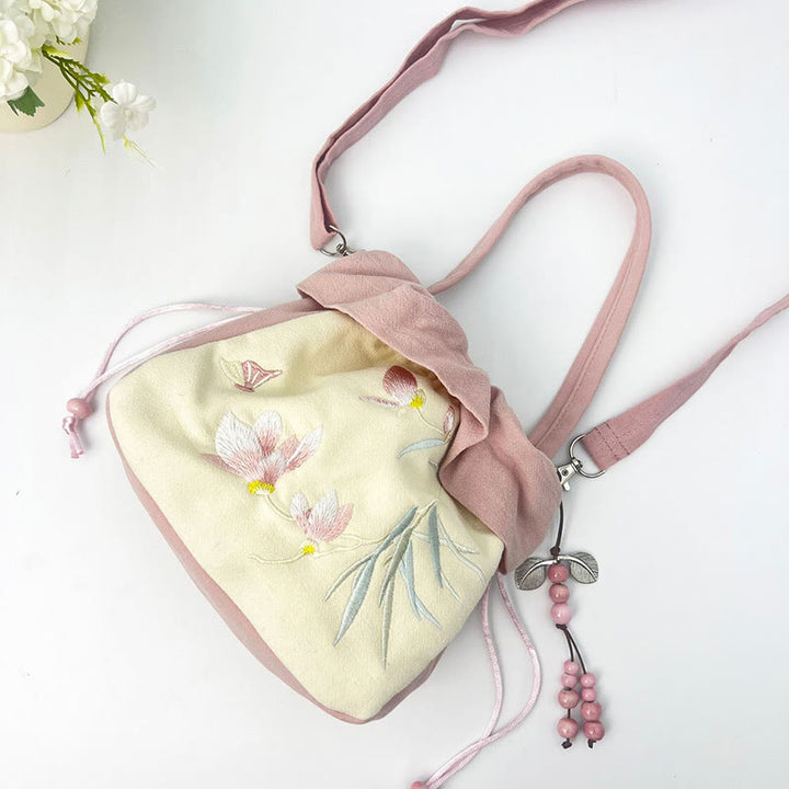 Buddha Stones Suzhou Haft Lotos Epifyllum Magnolia Bawełna Len Torba Crossbody Torba na ramię Torebka
