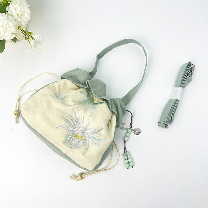 Buddha Stones Suzhou Haft Lotos Epifyllum Magnolia Bawełna Len Torba Crossbody Torba na ramię Torebka