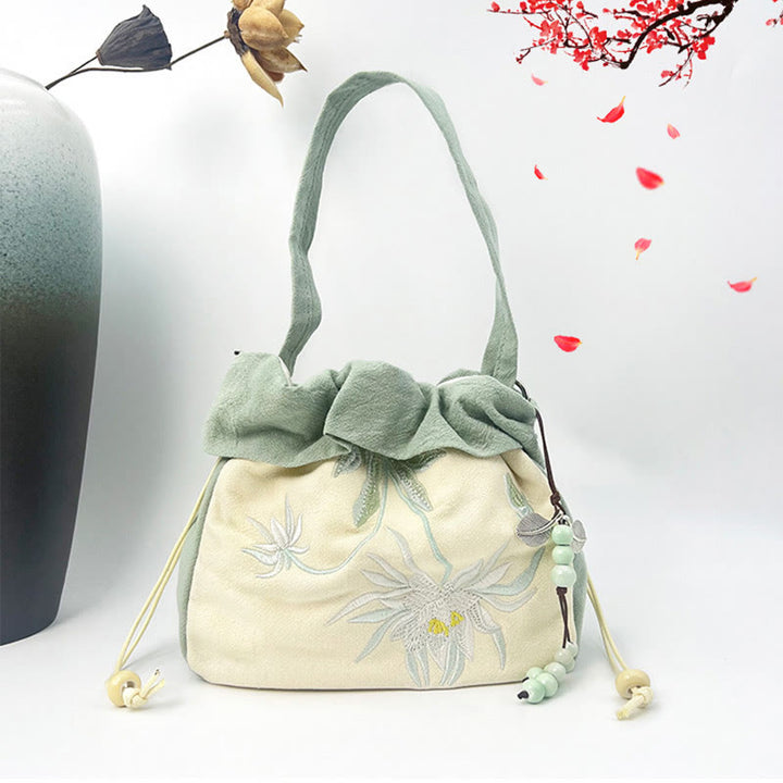 Buddha Stones Suzhou Haft Lotos Epifyllum Magnolia Bawełna Len Torba Crossbody Torba na ramię Torebka
