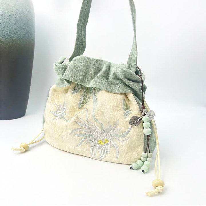 Buddha Stones Suzhou Haft Lotos Epifyllum Magnolia Bawełna Len Torba Crossbody Torba na ramię Torebka