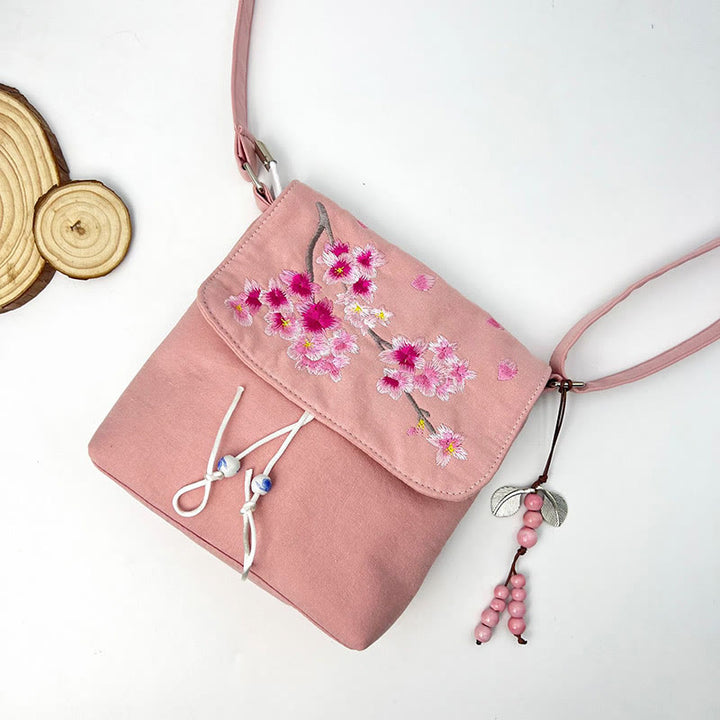 Buddha Stones haftowane Kamelia Epifyllum Gardenia Sakura Kwiaty Torba Crossbody Torba na ramię Torba na telefon komórkowy