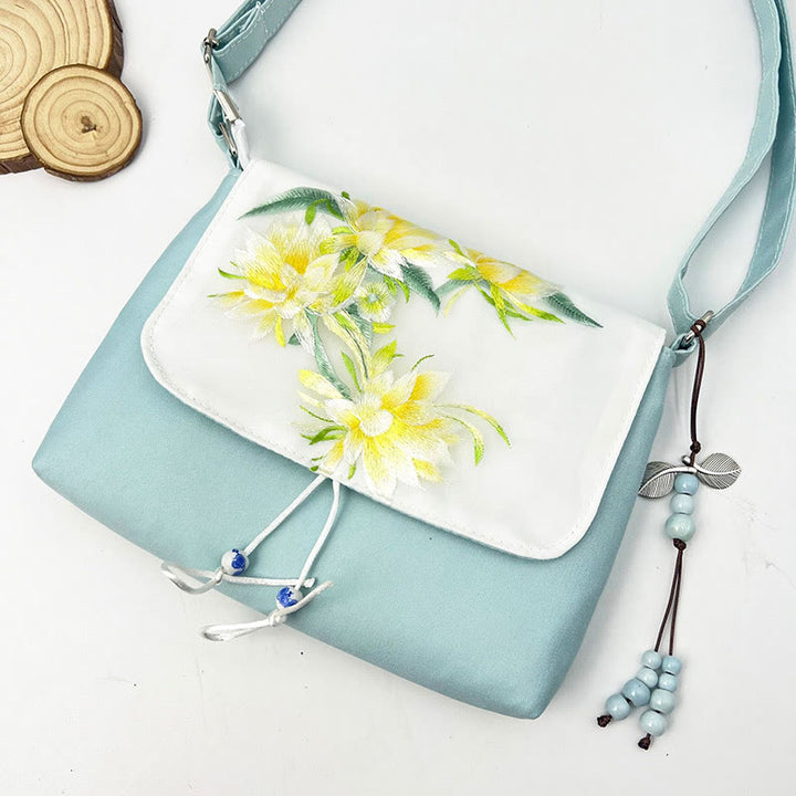 Buddha Stones haftowane Kamelia Epifyllum Gardenia Sakura Kwiaty Torba Crossbody Torba na ramię Torba na telefon komórkowy