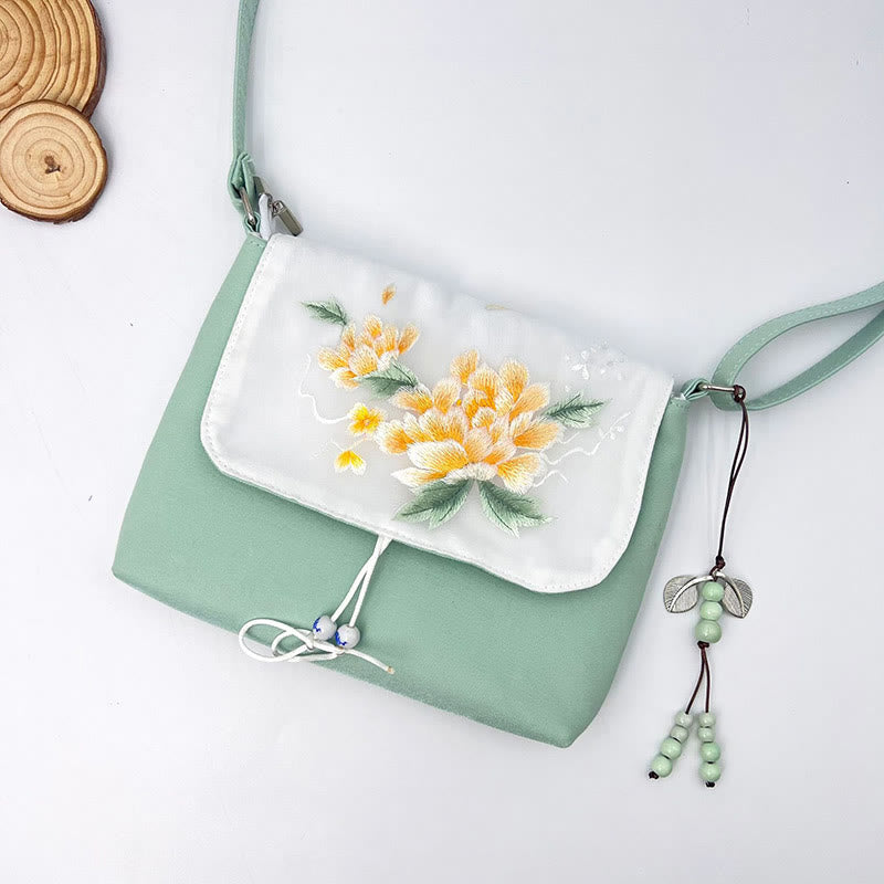 Buddha Stones haftowane Kamelia Epifyllum Gardenia Sakura Kwiaty Torba Crossbody Torba na ramię Torba na telefon komórkowy