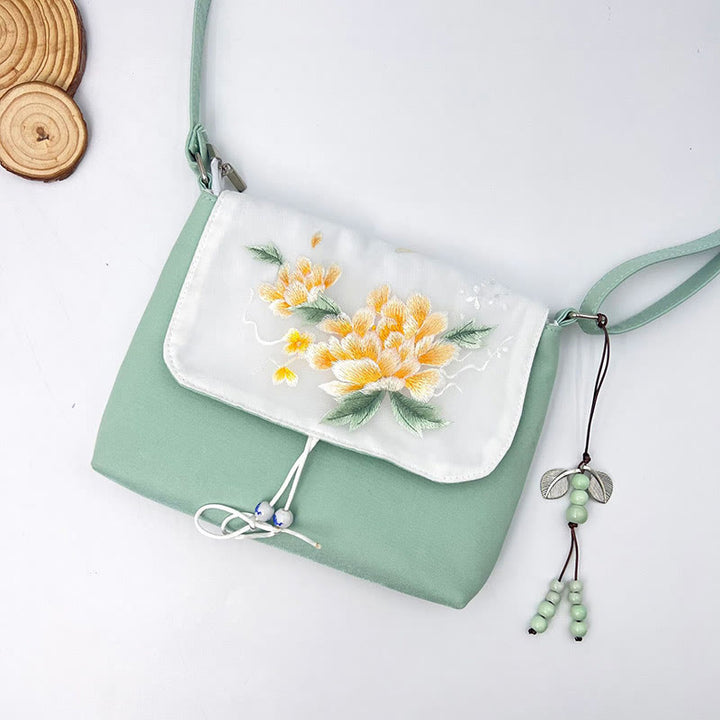 Buddha Stones haftowane Kamelia Epifyllum Gardenia Sakura Kwiaty Torba Crossbody Torba na ramię Torba na telefon komórkowy