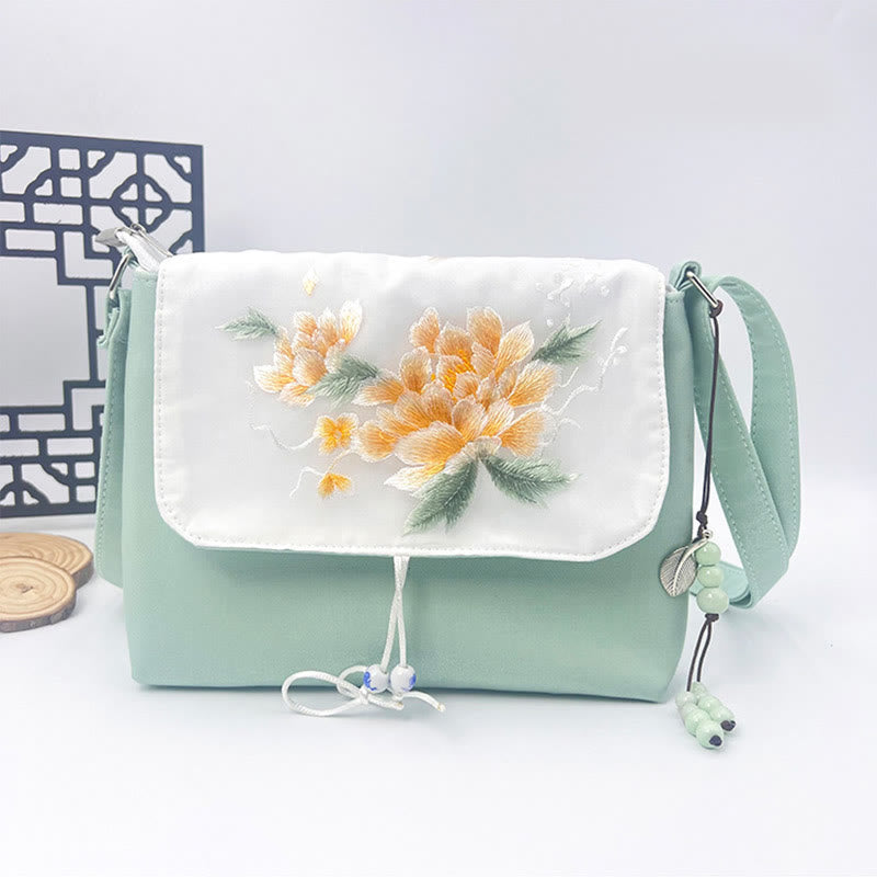 Buddha Stones haftowane Kamelia Epifyllum Gardenia Sakura Kwiaty Torba Crossbody Torba na ramię Torba na telefon komórkowy