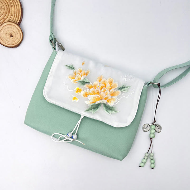 Buddha Stones haftowane Kamelia Epifyllum Gardenia Sakura Kwiaty Torba Crossbody Torba na ramię Torba na telefon komórkowy