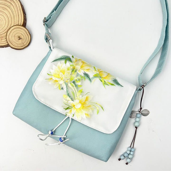 Buddha Stones haftowane Kamelia Epifyllum Gardenia Sakura Kwiaty Torba Crossbody Torba na ramię Torba na telefon komórkowy