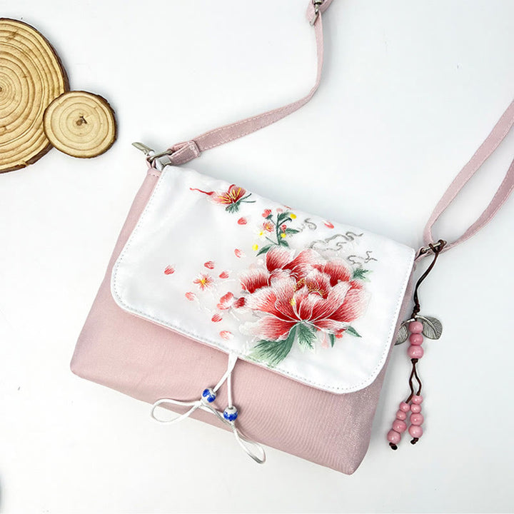 Buddha Stones haftowane Kamelia Epifyllum Gardenia Sakura Kwiaty Torba Crossbody Torba na ramię Torba na telefon komórkowy