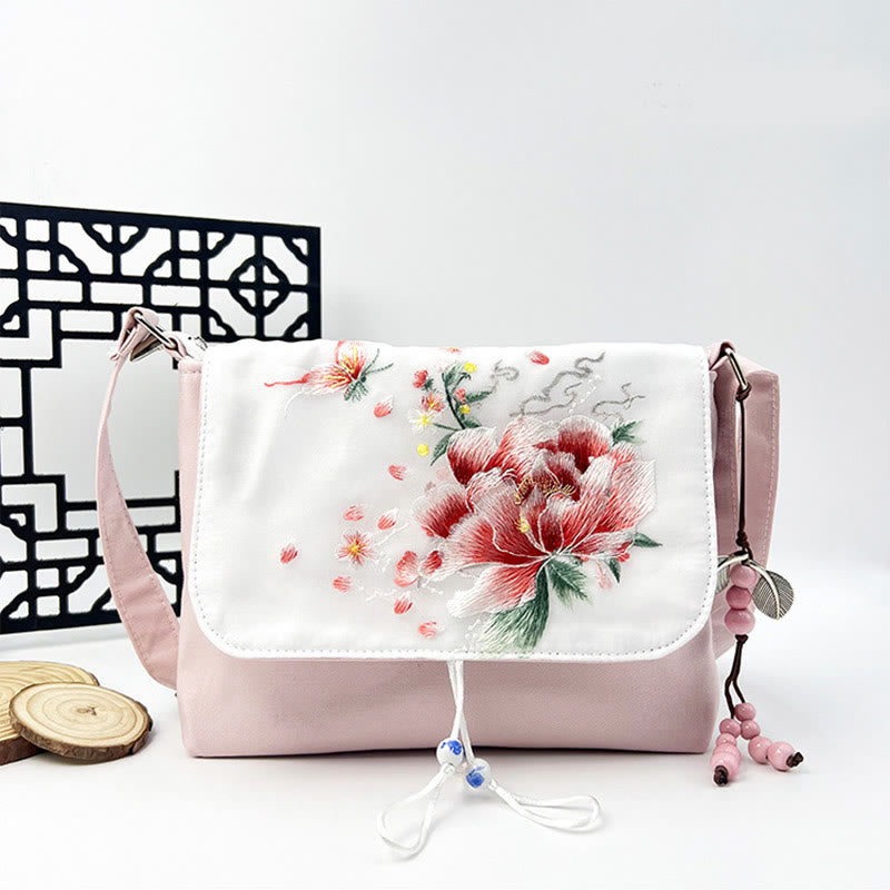 Buddha Stones haftowane Kamelia Epifyllum Gardenia Sakura Kwiaty Torba Crossbody Torba na ramię Torba na telefon komórkowy