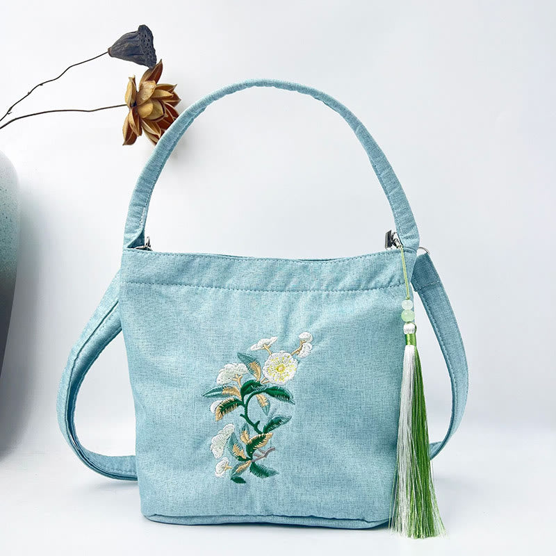 Kamienie Buddha Stones Wisteria Śliwka Lotos Kwiat Wiśni Bawełna Len Płótno Torba Torebka Crossbody Torba na Ramię Torebka