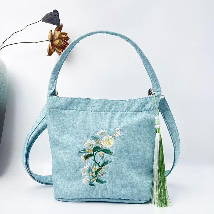 Kamienie Buddha Stones Wisteria Śliwka Lotos Kwiat Wiśni Bawełna Len Płótno Torba Torebka Crossbody Torba na Ramię Torebka