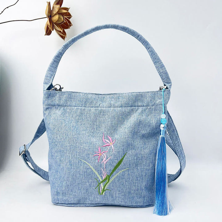 Kamienie Buddha Stones Wisteria Śliwka Lotos Kwiat Wiśni Bawełna Len Płótno Torba Torebka Crossbody Torba na Ramię Torebka