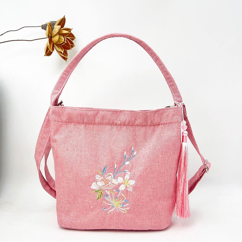 Kamienie Buddha Stones Wisteria Śliwka Lotos Kwiat Wiśni Bawełna Len Płótno Torba Torebka Crossbody Torba na Ramię Torebka