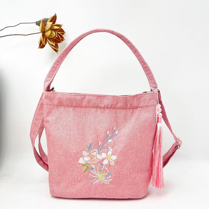 Kamienie Buddha Stones Wisteria Śliwka Lotos Kwiat Wiśni Bawełna Len Płótno Torba Torebka Crossbody Torba na Ramię Torebka