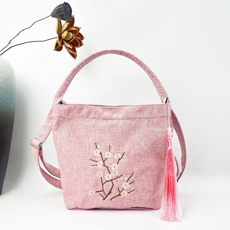 Kamienie Buddha Stones Wisteria Śliwka Lotos Kwiat Wiśni Bawełna Len Płótno Torba Torebka Crossbody Torba na Ramię Torebka