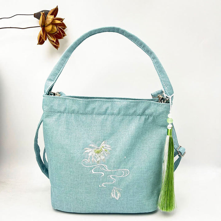 Kamienie Buddha Stones Wisteria Śliwka Lotos Kwiat Wiśni Bawełna Len Płótno Torba Torebka Crossbody Torba na Ramię Torebka