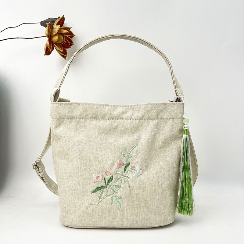 Kamienie Buddha Stones Wisteria Śliwka Lotos Kwiat Wiśni Bawełna Len Płótno Torba Torebka Crossbody Torba na Ramię Torebka