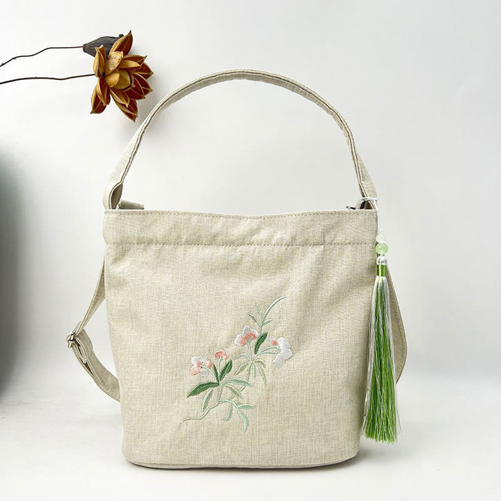 Kamienie Buddha Stones Wisteria Śliwka Lotos Kwiat Wiśni Bawełna Len Płótno Torba Torebka Crossbody Torba na Ramię Torebka