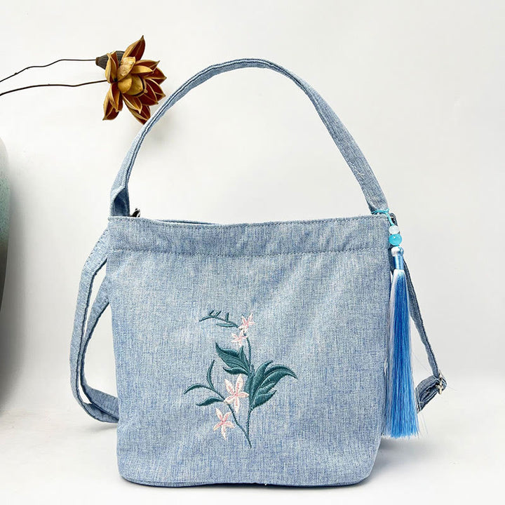 Kamienie Buddha Stones Wisteria Śliwka Lotos Kwiat Wiśni Bawełna Len Płótno Torba Torebka Crossbody Torba na Ramię Torebka