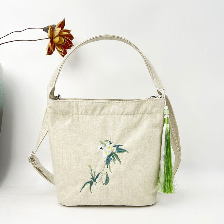 Kamienie Buddha Stones Wisteria Śliwka Lotos Kwiat Wiśni Bawełna Len Płótno Torba Torebka Crossbody Torba na Ramię Torebka