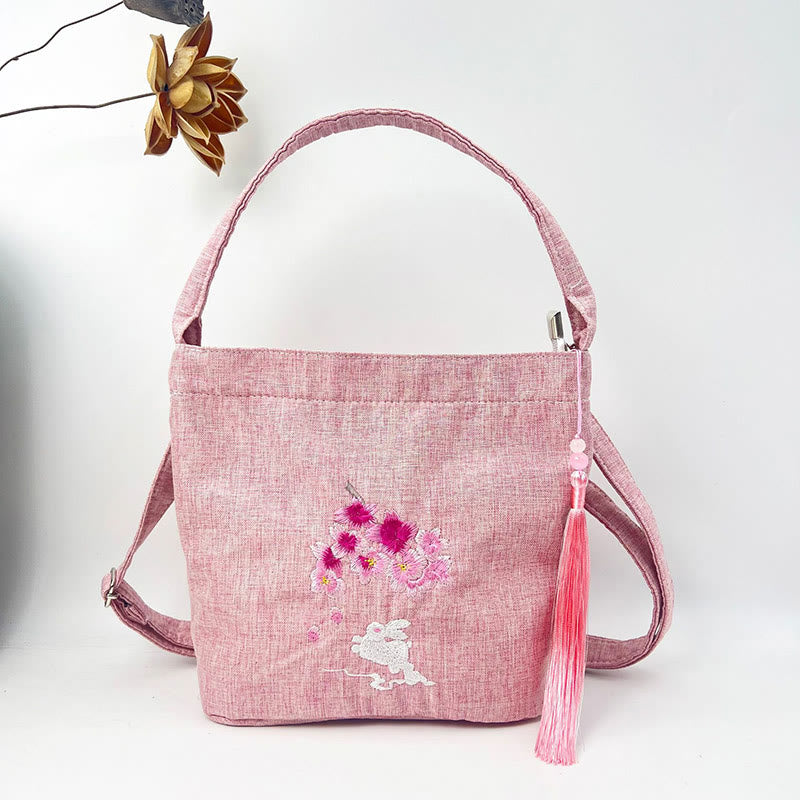Kamienie Buddha Stones Wisteria Śliwka Lotos Kwiat Wiśni Bawełna Len Płótno Torba Torebka Crossbody Torba na Ramię Torebka