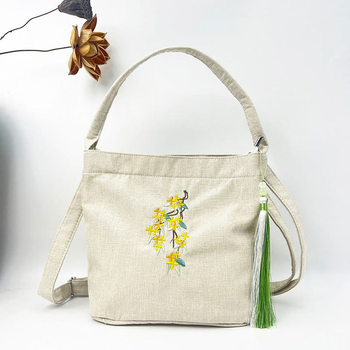 Kamienie Buddha Stones Wisteria Śliwka Lotos Kwiat Wiśni Bawełna Len Płótno Torba Torebka Crossbody Torba na Ramię Torebka