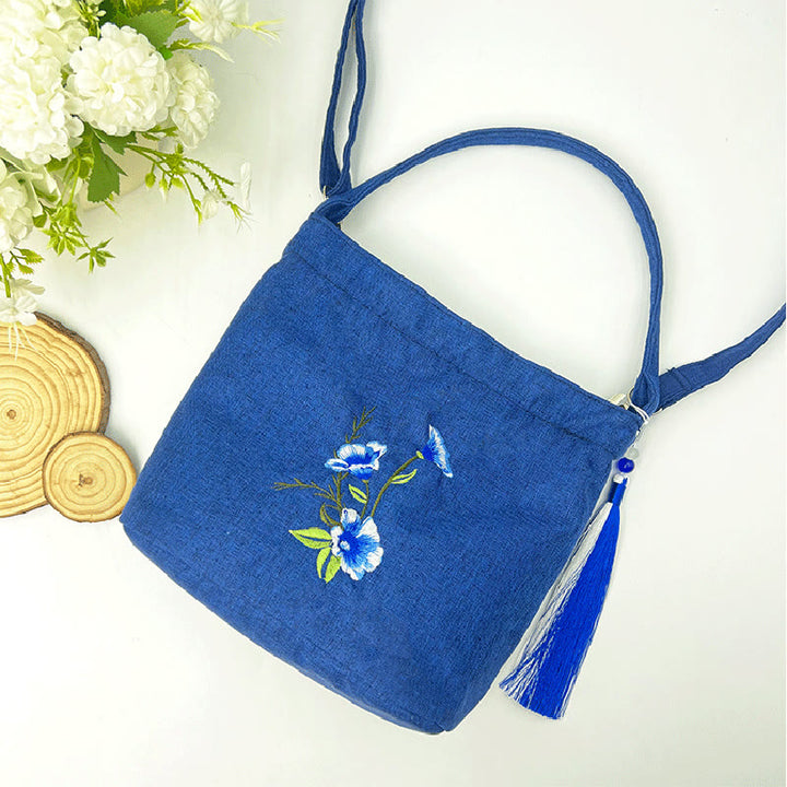 Kamienie Buddha Stones Wisteria Śliwka Lotos Kwiat Wiśni Bawełna Len Płótno Torba Torebka Crossbody Torba na Ramię Torebka