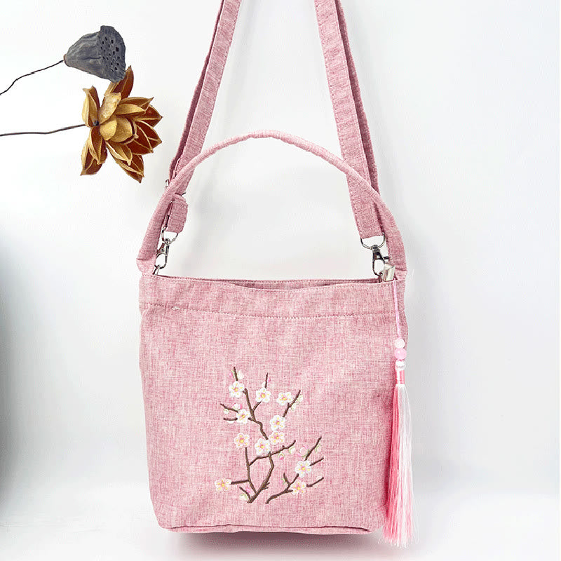 Kamienie Buddha Stones Wisteria Śliwka Lotos Kwiat Wiśni Bawełna Len Płótno Torba Torebka Crossbody Torba na Ramię Torebka