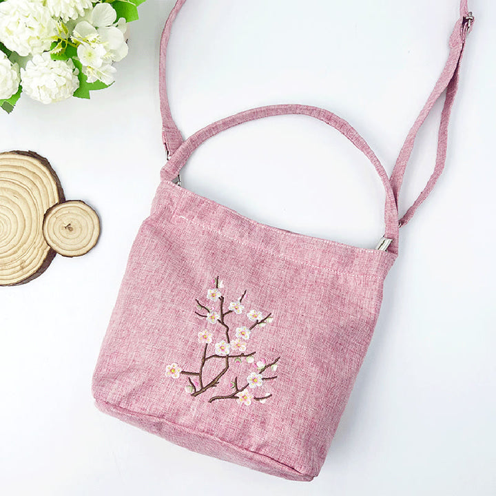 Kamienie Buddha Stones Wisteria Śliwka Lotos Kwiat Wiśni Bawełna Len Płótno Torba Torebka Crossbody Torba na Ramię Torebka