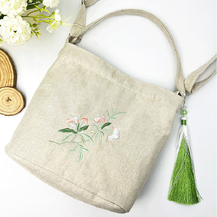 Kamienie Buddha Stones Wisteria Śliwka Lotos Kwiat Wiśni Bawełna Len Płótno Torba Torebka Crossbody Torba na Ramię Torebka