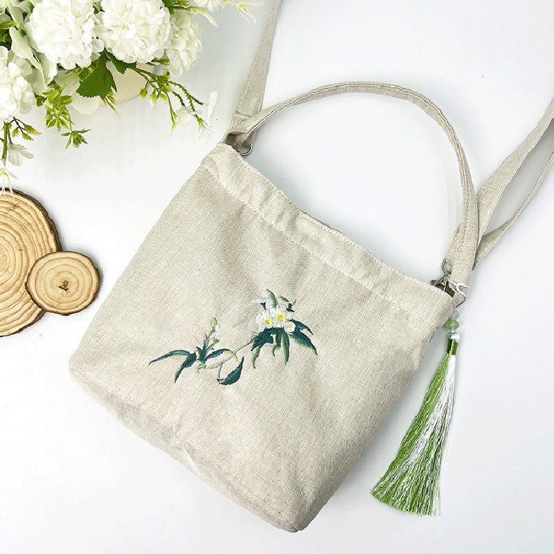 Kamienie Buddha Stones Wisteria Śliwka Lotos Kwiat Wiśni Bawełna Len Płótno Torba Torebka Crossbody Torba na Ramię Torebka