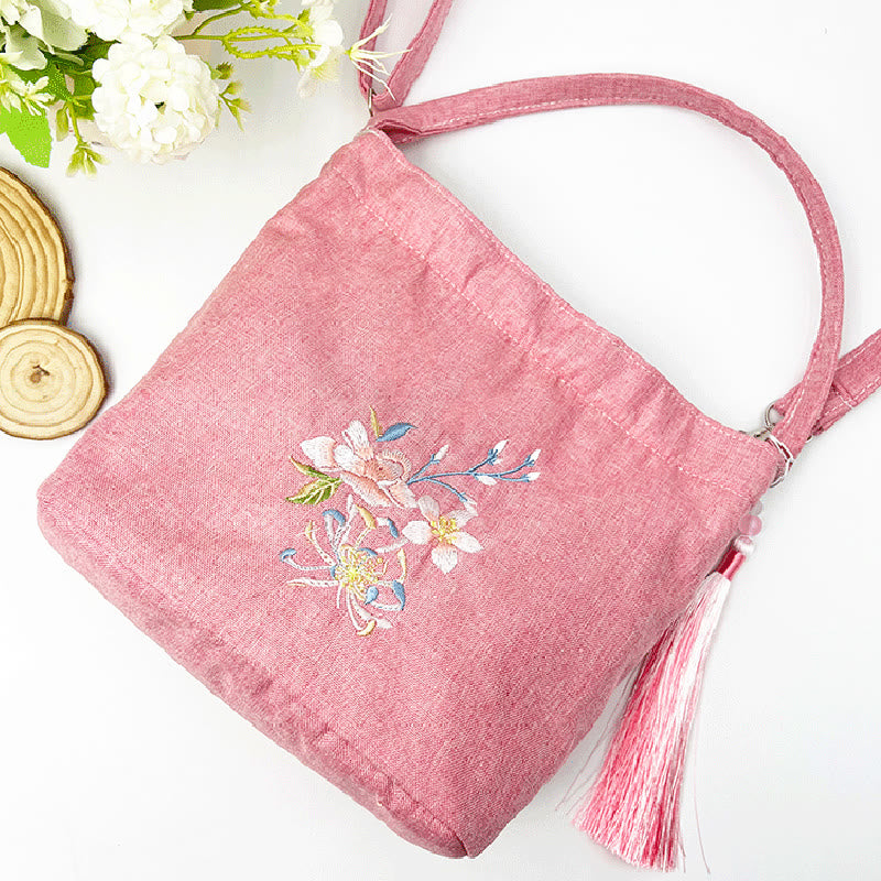 Kamienie Buddha Stones Wisteria Śliwka Lotos Kwiat Wiśni Bawełna Len Płótno Torba Torebka Crossbody Torba na Ramię Torebka