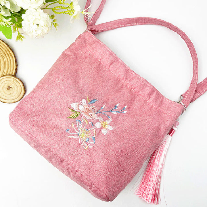 Kamienie Buddha Stones Wisteria Śliwka Lotos Kwiat Wiśni Bawełna Len Płótno Torba Torebka Crossbody Torba na Ramię Torebka