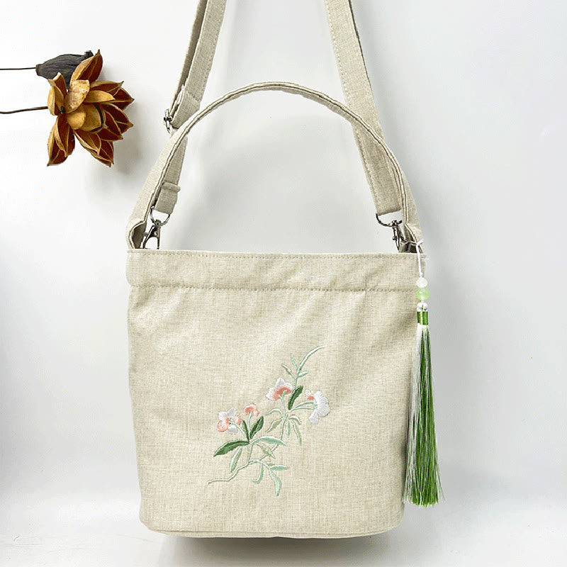 Kamienie Buddha Stones Wisteria Śliwka Lotos Kwiat Wiśni Bawełna Len Płótno Torba Torebka Crossbody Torba na Ramię Torebka