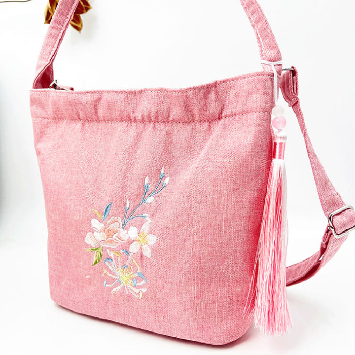 Kamienie Buddha Stones Wisteria Śliwka Lotos Kwiat Wiśni Bawełna Len Płótno Torba Torebka Crossbody Torba na Ramię Torebka