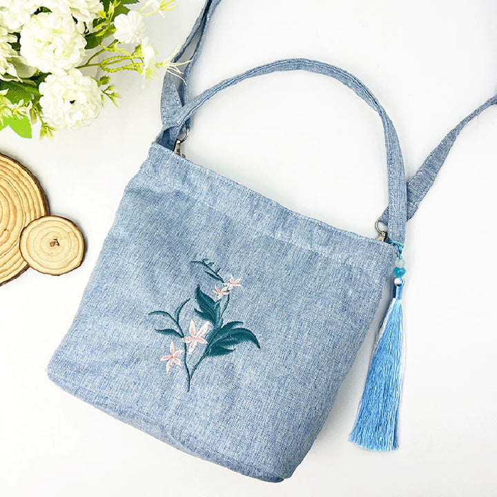Kamienie Buddha Stones Wisteria Śliwka Lotos Kwiat Wiśni Bawełna Len Płótno Torba Torebka Crossbody Torba na Ramię Torebka