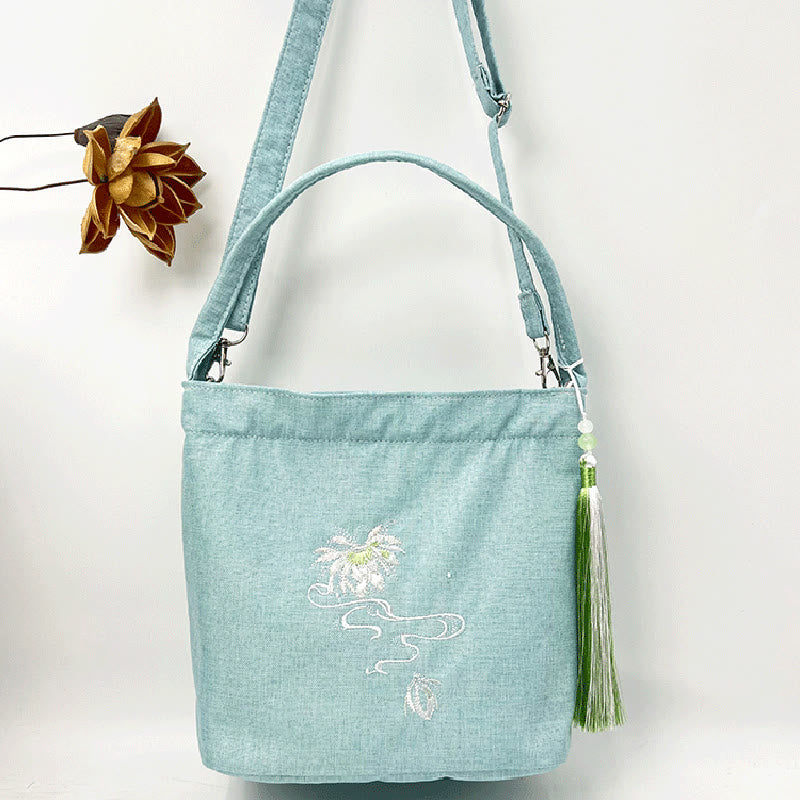 Kamienie Buddha Stones Wisteria Śliwka Lotos Kwiat Wiśni Bawełna Len Płótno Torba Torebka Crossbody Torba na Ramię Torebka