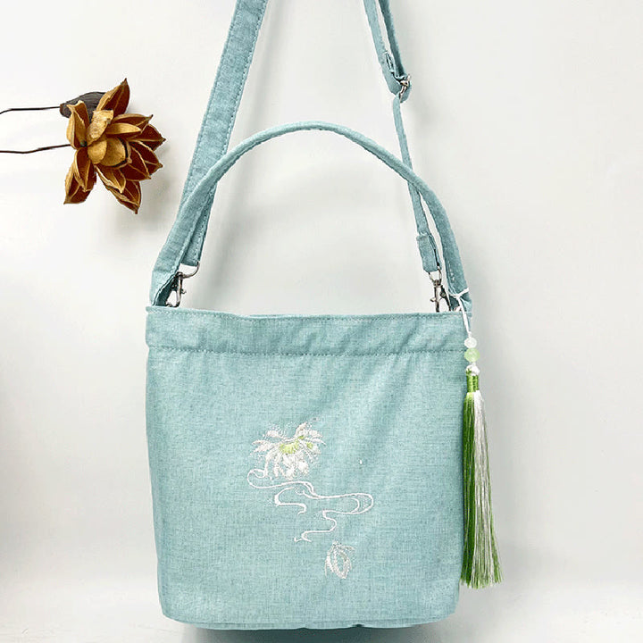 Kamienie Buddha Stones Wisteria Śliwka Lotos Kwiat Wiśni Bawełna Len Płótno Torba Torebka Crossbody Torba na Ramię Torebka