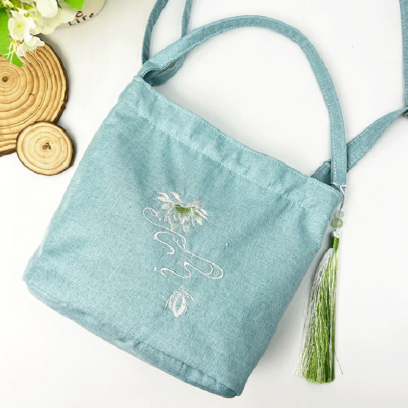 Kamienie Buddha Stones Wisteria Śliwka Lotos Kwiat Wiśni Bawełna Len Płótno Torba Torebka Crossbody Torba na Ramię Torebka