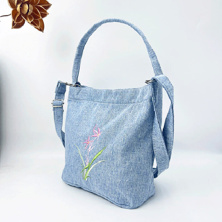 Kamienie Buddha Stones Wisteria Śliwka Lotos Kwiat Wiśni Bawełna Len Płótno Torba Torebka Crossbody Torba na Ramię Torebka