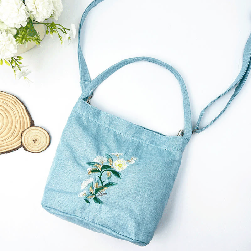 Kamienie Buddha Stones Wisteria Śliwka Lotos Kwiat Wiśni Bawełna Len Płótno Torba Torebka Crossbody Torba na Ramię Torebka