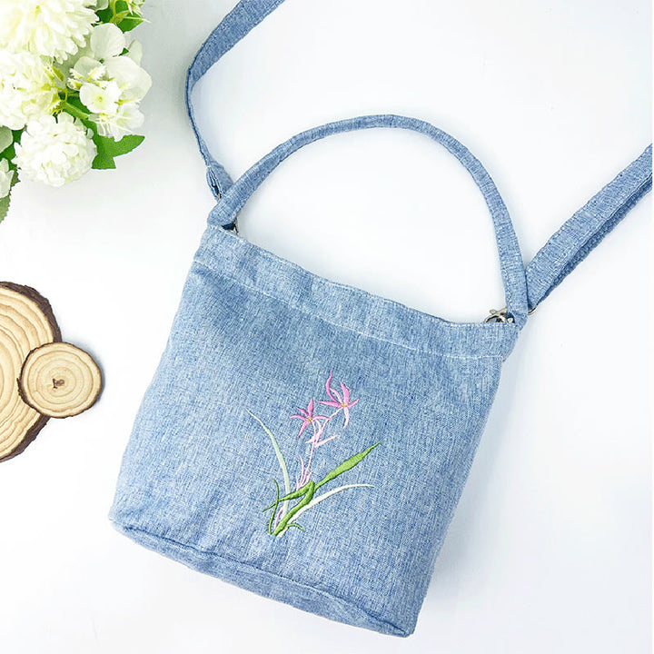 Kamienie Buddha Stones Wisteria Śliwka Lotos Kwiat Wiśni Bawełna Len Płótno Torba Torebka Crossbody Torba na Ramię Torebka