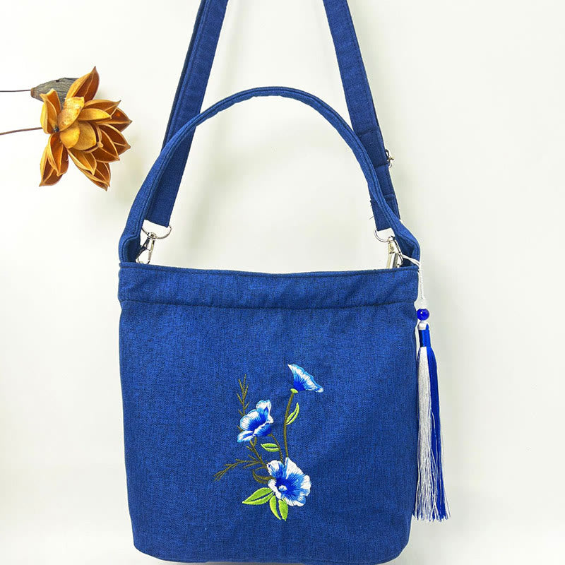 Kamienie Buddha Stones Wisteria Śliwka Lotos Kwiat Wiśni Bawełna Len Płótno Torba Torebka Crossbody Torba na Ramię Torebka