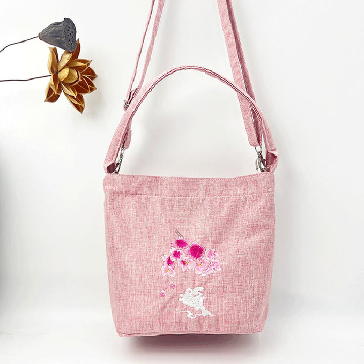 Kamienie Buddha Stones Wisteria Śliwka Lotos Kwiat Wiśni Bawełna Len Płótno Torba Torebka Crossbody Torba na Ramię Torebka